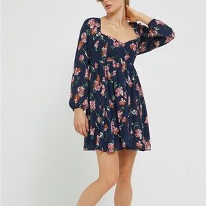 A&F Floral Navy Long-Sleeve Mini Dress
